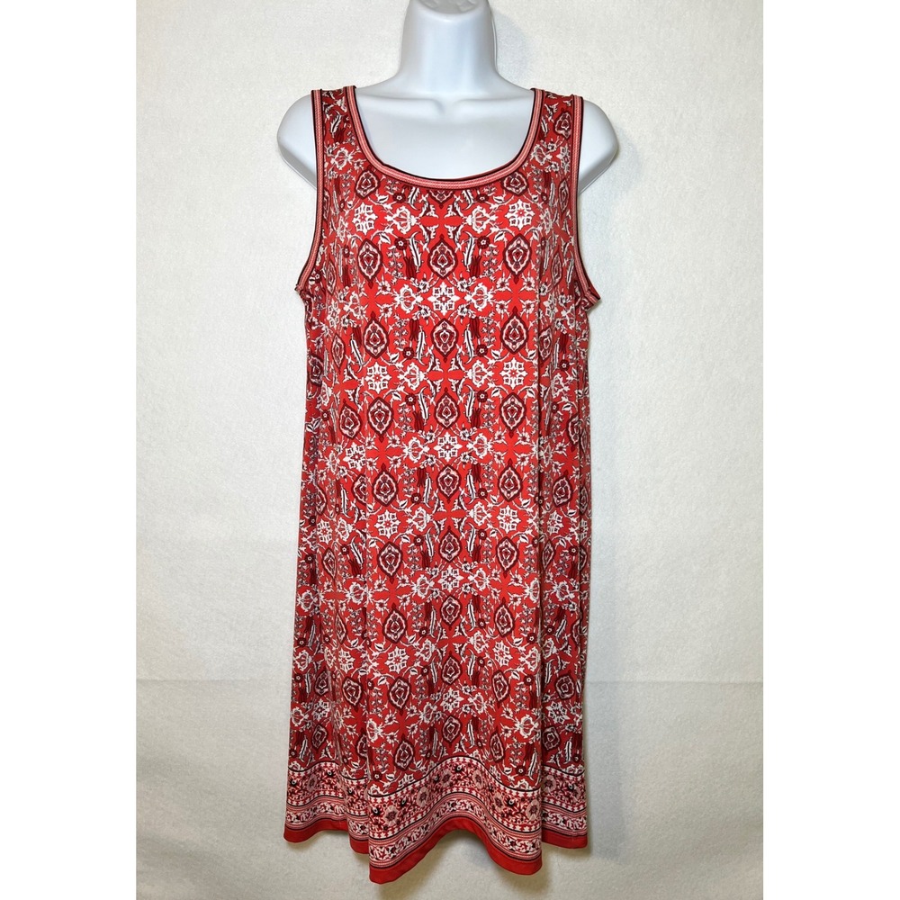 Max Studio Red Medallion Floral Sleeveless Resortwear Boho Chic Shift Dress M